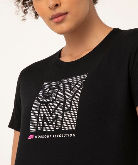 blusa manga curta estampa localizada preta
