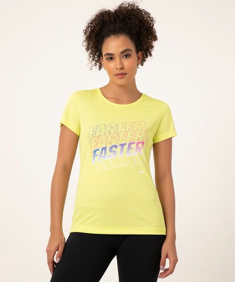 camiseta manga curta estampa localizada amarelo neon
