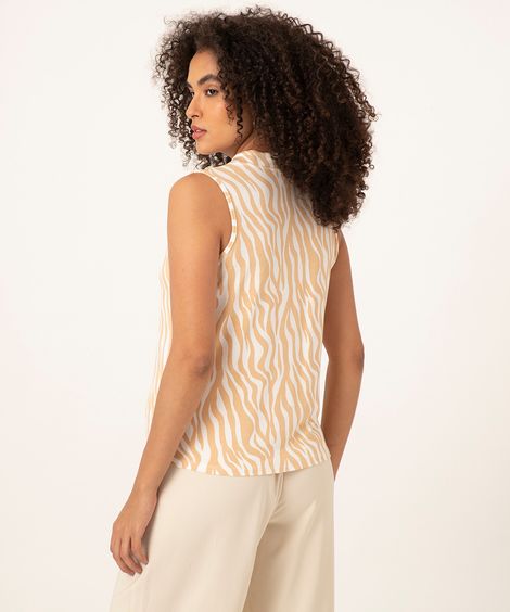 regata estampada animal print zebra gola alta decote v bege