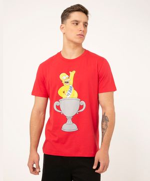 camiseta de algodão manga curta homer simpsons vermelho