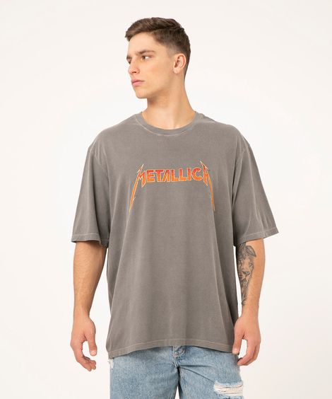 camiseta de algodão manga curta cinza