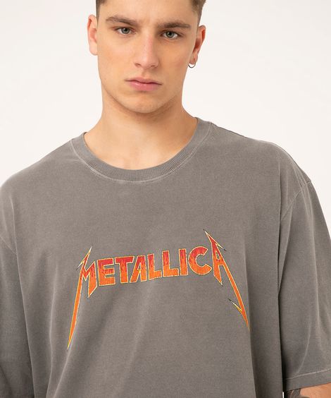 camiseta de algodão manga curta cinza