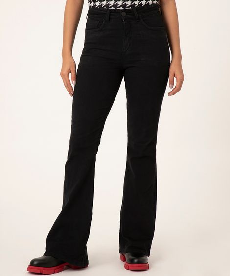 calça flare de sarja cintura média preta
