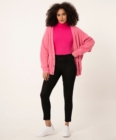 calça skinny feminina de sarja cintura média preta