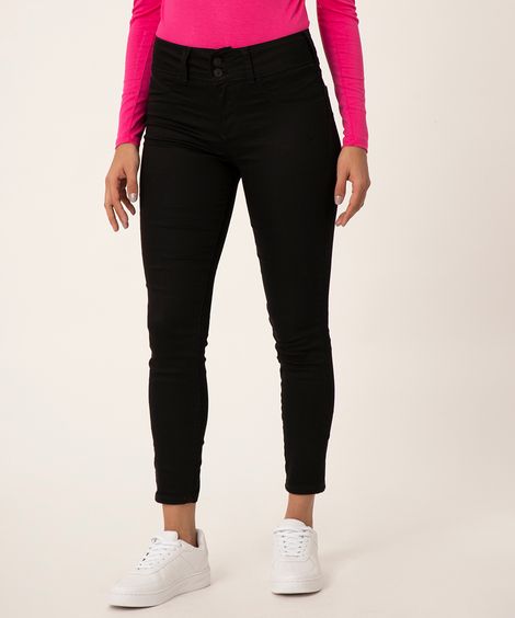 calça skinny feminina de sarja cintura média preta