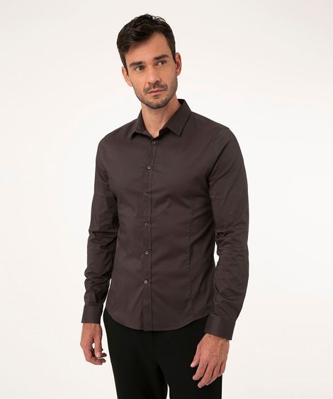 Camisa Social Masculina Slim Manga Longa Chumbo