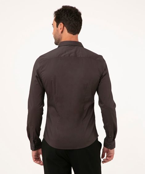 Camisa Social Masculina Slim Manga Longa Chumbo