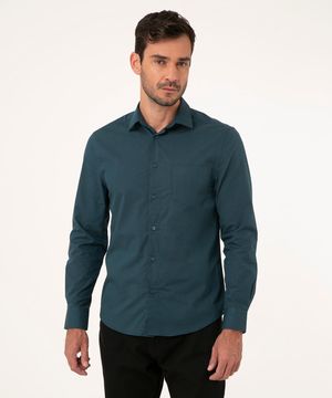 camisa comfort manga longa azul