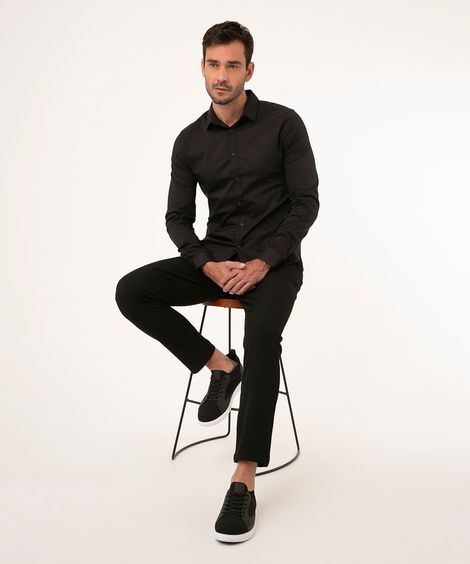Camisa Social Masculina Slim Manga Longa Preta