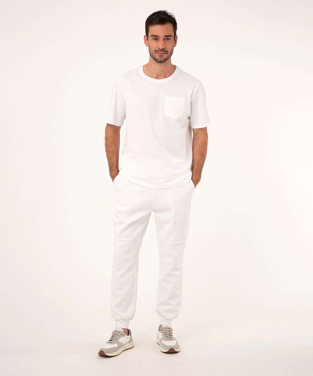 calça de moletom texturizado recortes branco - Escorrega o Preço