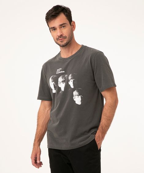 camiseta de algodão manga curta the beatles preta