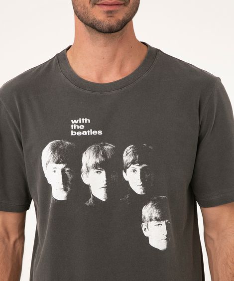 camiseta de algodão manga curta the beatles preta