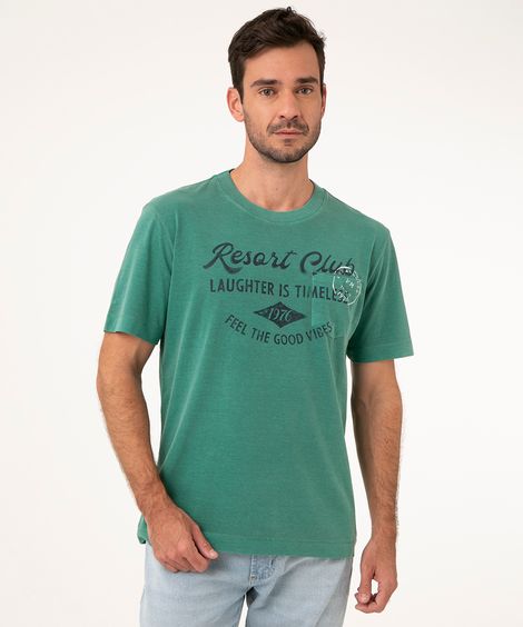 camiseta de algodão mangas curta resort verde escuro