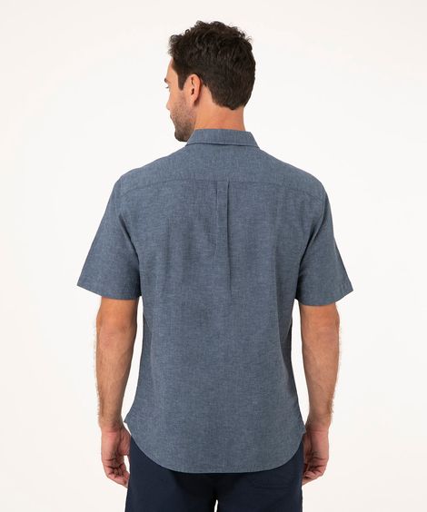 camisa comfort de linho manga curta azul médio