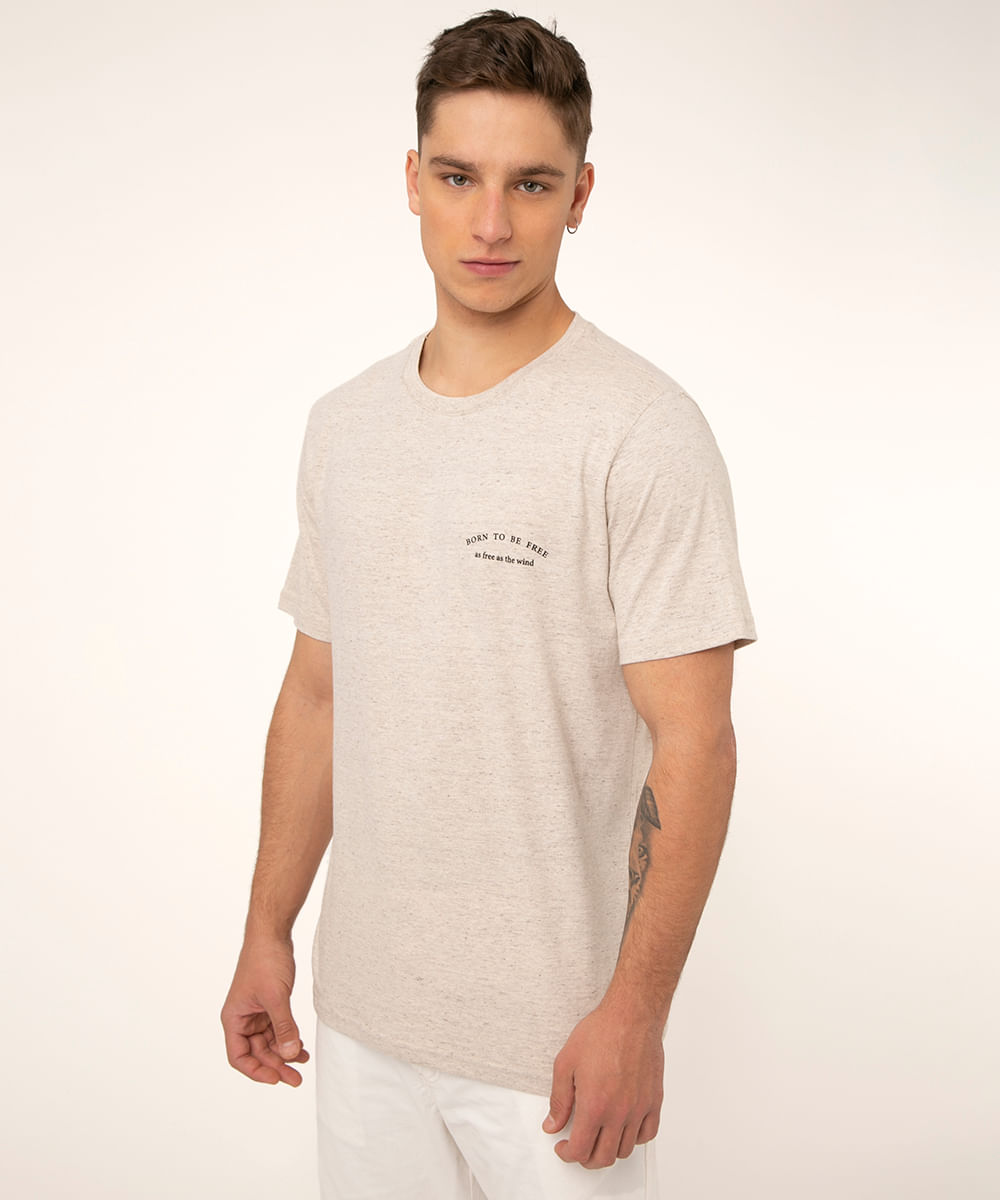 T-Shirt Leve e Solta Manga Curta Gola V Off-White Camys