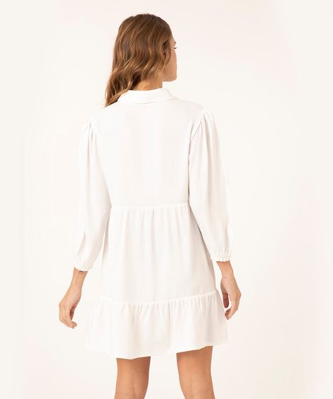 vestido chemise curto de viscose com recortes manga bufante off white