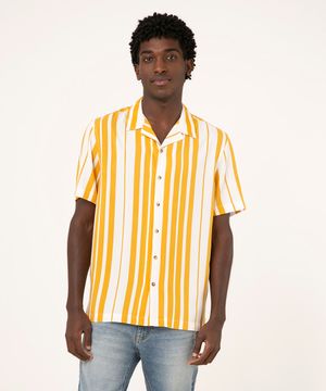camisa de viscose manga curta listrada amarelo