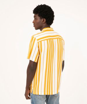 camisa de viscose manga curta listrada amarelo