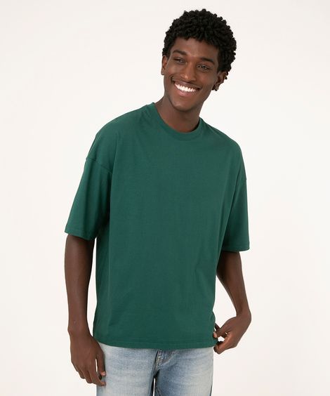 camiseta de algodão manga curta oversized verde
