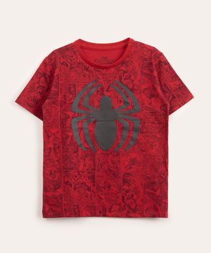 Camiseta Infantil Homem Aranha Estampada de Quadrinhos Manga Curta Vermelha