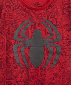 Camiseta Infantil Homem Aranha Estampada de Quadrinhos Manga Curta Vermelha