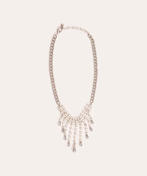 gargantilha em franja de strass prateado