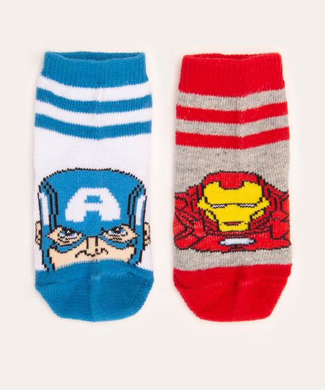 Kit de 2 Meias Infantil Os Vingadores Cano Médio Multicor