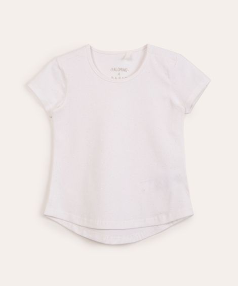 blusa infantil de algodão manga curta com glitter off white