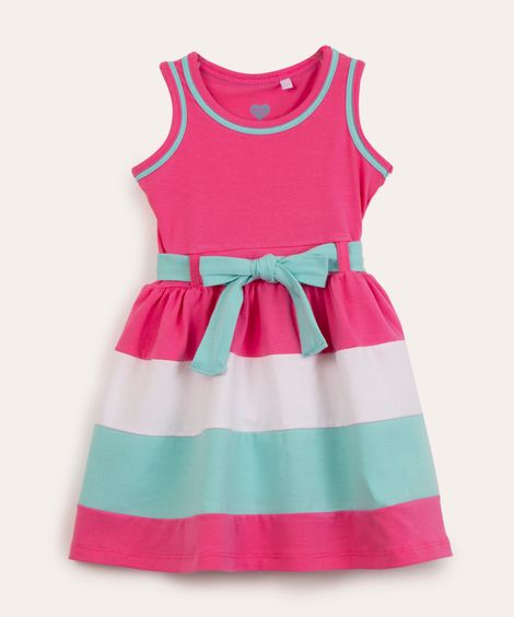 vestido infantil com recortes e laço  rosa