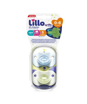 Kit 2 Chupetas 100% Silicone Calming Night Day Azul - Lillo