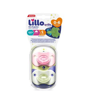 Kit 2 Chupetas 100% Silicone Calming Night Day Rosa - Lillo