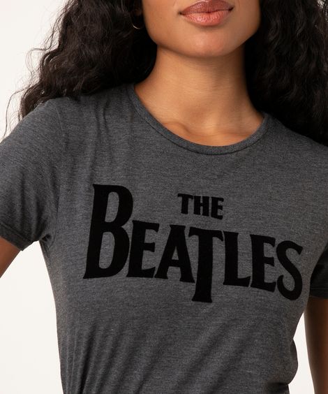 camiseta feminina manga curta the beatles cinza