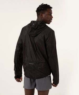jaqueta corta vento de poliamida com capuz e refletivos esportiva ace preta