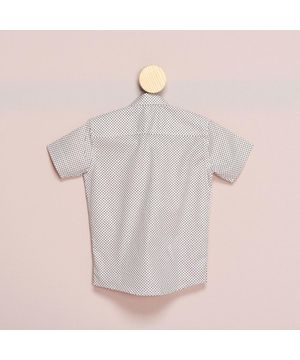 Camisa Social Masculina MC Infantil Algodão Estampa Poá Off White