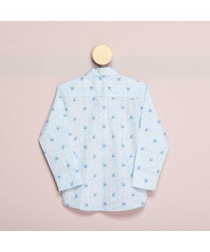 Camisa Social Teodoro ML Infantil Algodão Floral Casual Azul