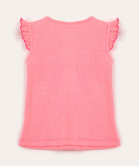 blusa canelada infantil manga frufru rosa neon