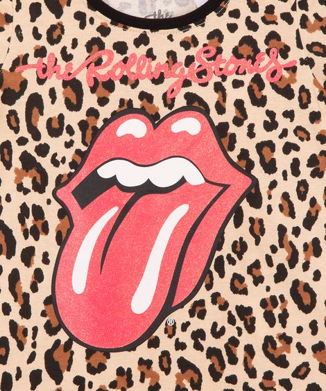 blusa infantil manga curta animal print the rolling stones marrom