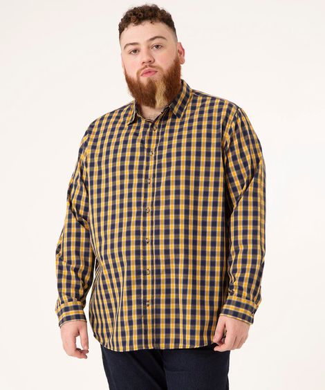 camisa comfort plus size xadrez manga longa amarela