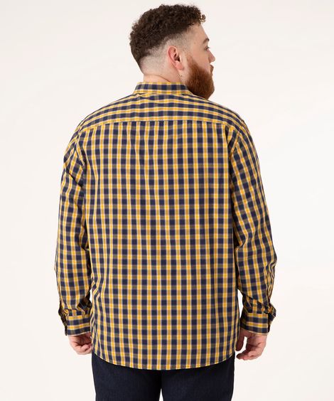 camisa comfort plus size xadrez manga longa amarela