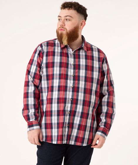 camisa comfort plus size xadrez manga longa vermelha
