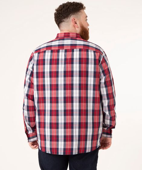 camisa comfort plus size xadrez manga longa vermelha