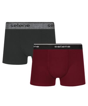 Kit 2 Cuecas Boxer Selene Algodão Infantil Preto e Vinho