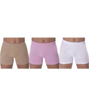 Kit 3 Calcinhas Boxer Selene Sem Costura Infantil - Branco/Rosa/Bege