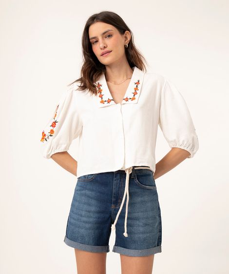 Short Jeans Cintura Média com Cinto Corda Azul Médio