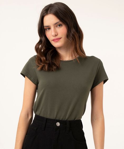 camiseta básica de algodão manga curta verde militar