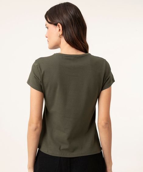 camiseta básica de algodão manga curta verde militar