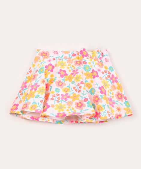 short saia infantil floral com laço off white