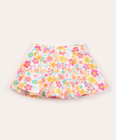 short saia infantil floral com laço off white