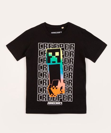 camiseta infantil de algodão minecraft preta