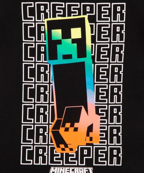 camiseta infantil de algodão minecraft preta